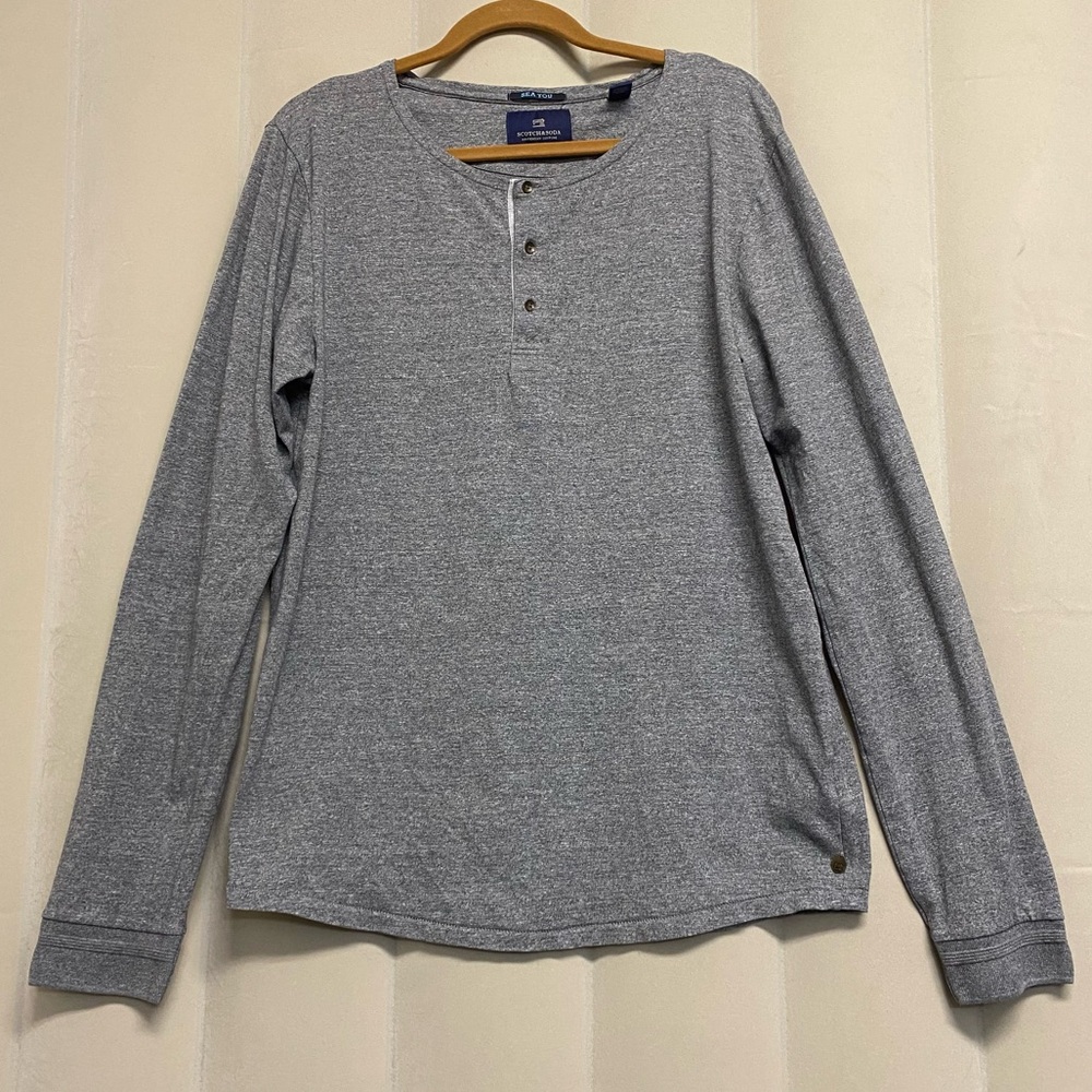 Scotch & Soda Men’s Henley Sea You Shirt Large Masculine Neutral Grey